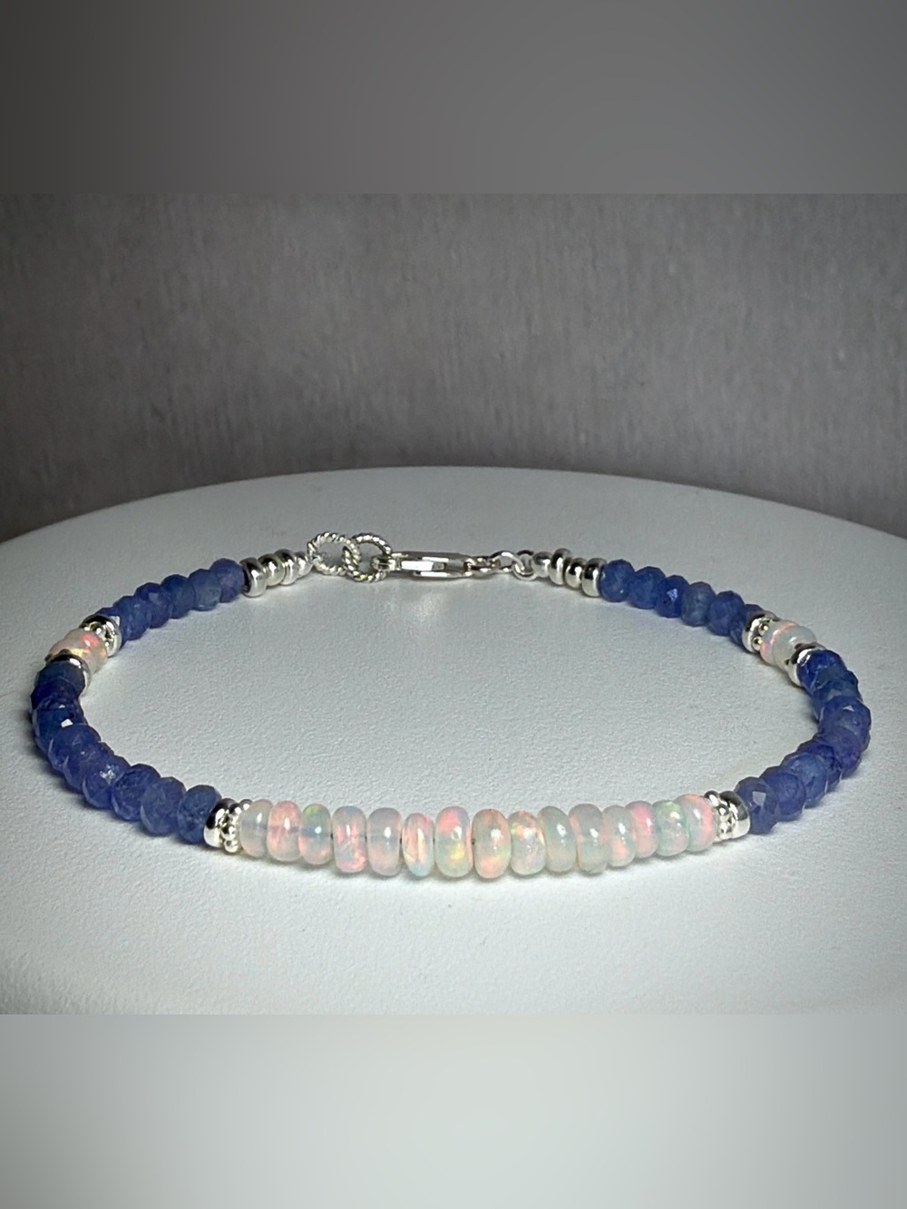 🪻Rare find🌷Tanzanite Rose Pink Fire Opal Gemstone Bracelet in Sterling Silver.